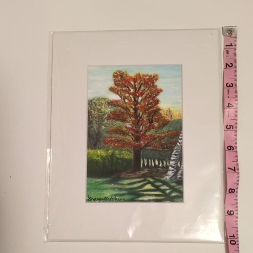Signed Matted Art Print Landscape Maple Tree Autumn Sharon Morthier Signed Decor